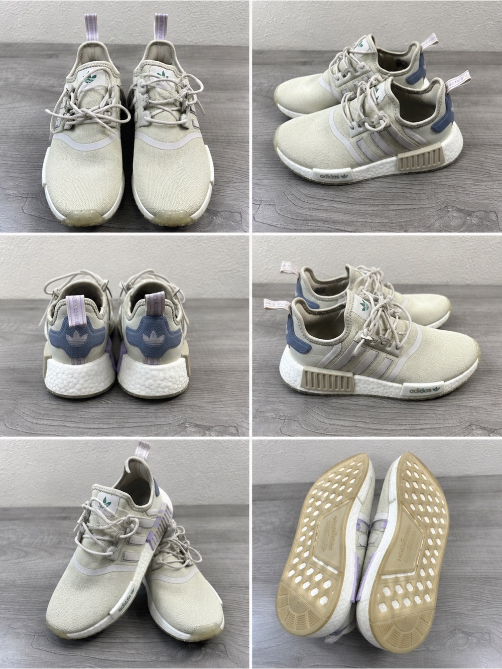 adidas Women's NMD_R1 Sneakers in Beige with Lavender and Blue Accents